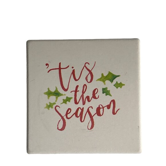 Christmas Holiday Ceramic Coaster Set With Festive Quotes & Holder - Picture 2 of 8